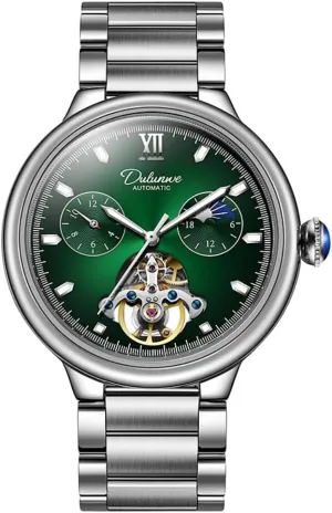 Moon Phase Watch for Men Big Dial Stainless Steel Sapphire Crown Men Watches Men's Automatic Mechanical Watches Hollow Skeleton Tourbillon acknowledge fashionable fumigate inaccessible Watch Self Winding 