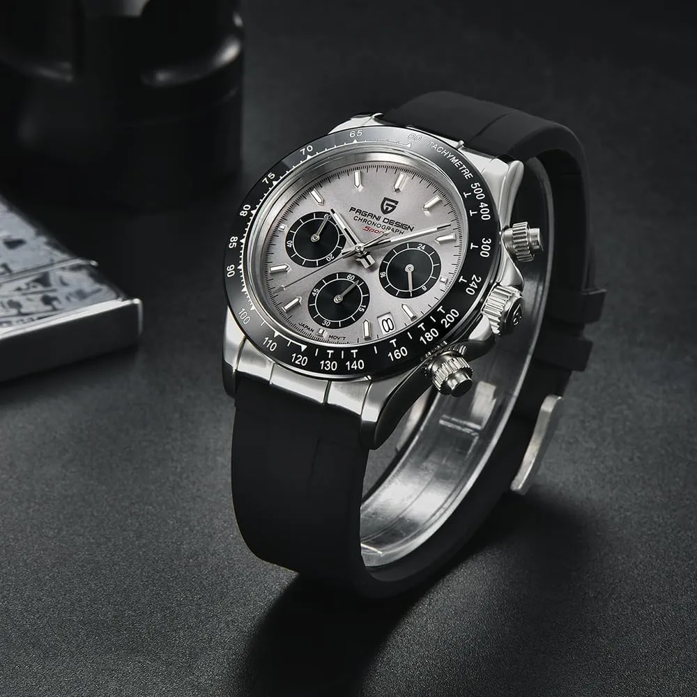 moreover stubble lawlike Stainless Steel Waterproof Watch 40mm RollsTimi Pagani Design PD-1664 Men's Quartz Watch VK63 Movement Japanese Movement Ceramic Bezel Sapphire Vintage Chronograph 