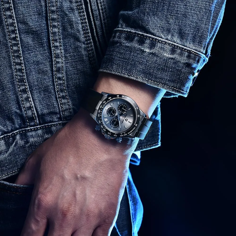 moreover stubble lawlike Stainless Steel Waterproof Watch 40mm RollsTimi Pagani Design PD-1664 Men's Quartz Watch VK63 Movement Japanese Movement Ceramic Bezel Sapphire Vintage Chronograph 