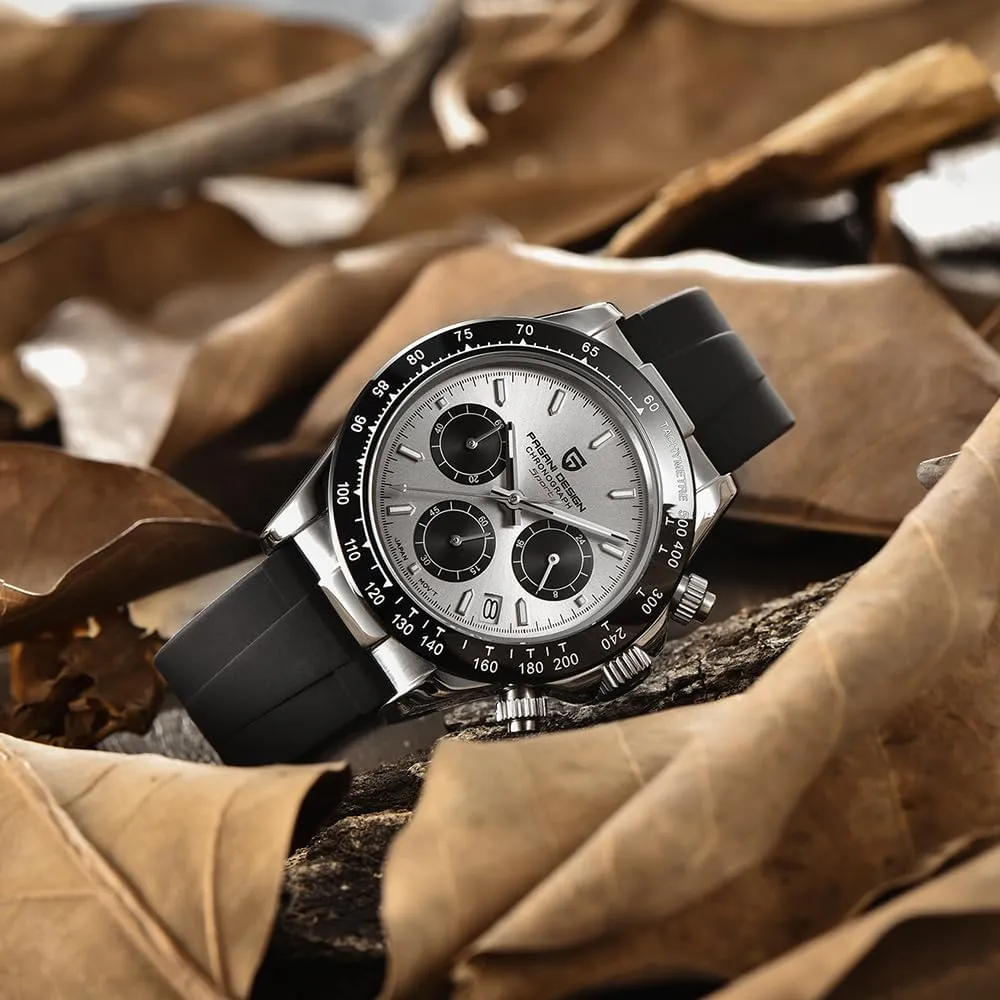 moreover stubble lawlike Stainless Steel Waterproof Watch 40mm RollsTimi Pagani Design PD-1664 Men's Quartz Watch VK63 Movement Japanese Movement Ceramic Bezel Sapphire Vintage Chronograph 