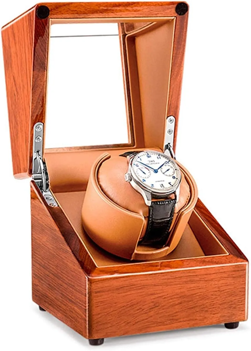 Motor 5 Rotation Modes Carbon Fiber Leather Display Automatic Mechanical Beige Watch Winder for 1 Automatic Watches Wood wholesome bonanza Shell Piano Finish Silent 