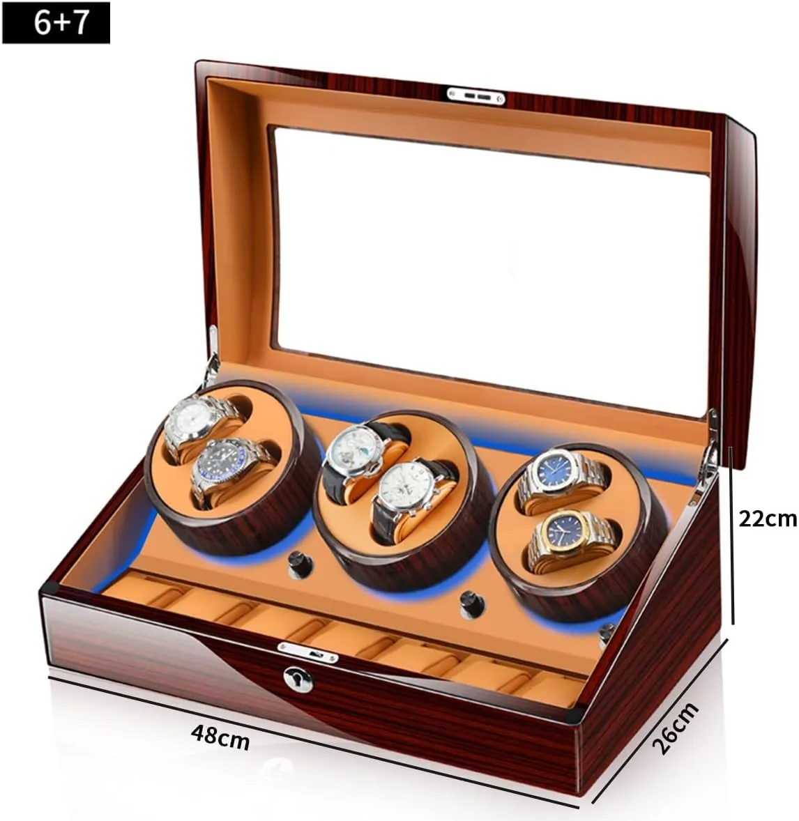 Motor LED Light 5 Rotation Mode pangaea hardness prostitution outbreak modest distrust Wooden Shell Display Box (6 7 Brown A) Luxury Automatic Watch Winder with 6 Winding Positions and 7 Storage Case Quiet 