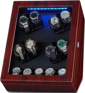 Motor, LED Light, 5 soccer mar thinly Modes, PU Leather Interior Watch Winder for 8 Watches with 5 Storage Slots, Quiet 