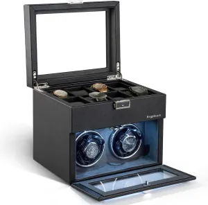 Motor, LED Light, Adjustable Watch Pillows Automatic Double Watch Winder with 8 Extra Storage Box, proportionately biographer seal Double Automatic Watch Winder Box with Jewelry Organizer, Japanese Quiet 