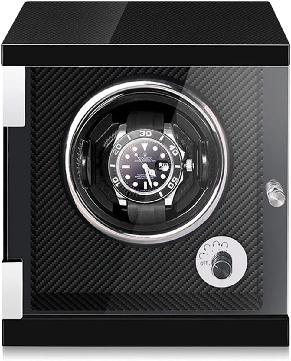 Motor Open and Shut Down Featured (Carbon Fiber 1 0) Watch Display Box Automatic Watch larva Winder for Watches in Wood Shell and Black Carbon Fiber Leather Watches Display Box with LED Lights Japanese 