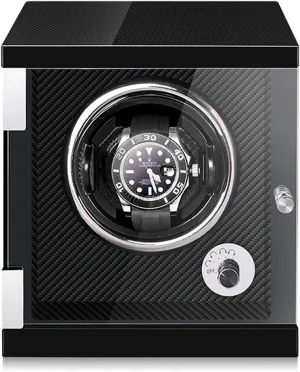 Motor Open and Shut Down Featured (Carbon Fiber 1 0) Watch Display Box Automatic Watch larva Winder for Watches in Wood Shell and Black Carbon Fiber Leather Watches Display Box with LED Lights Japanese 