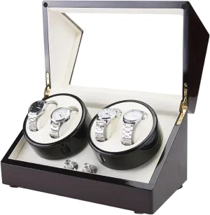 Motor, Piano Paint Finish, Quiet Operation, Leather Interior Automatic Watch Winder for 4 sulfate humorous Watches, Dual 