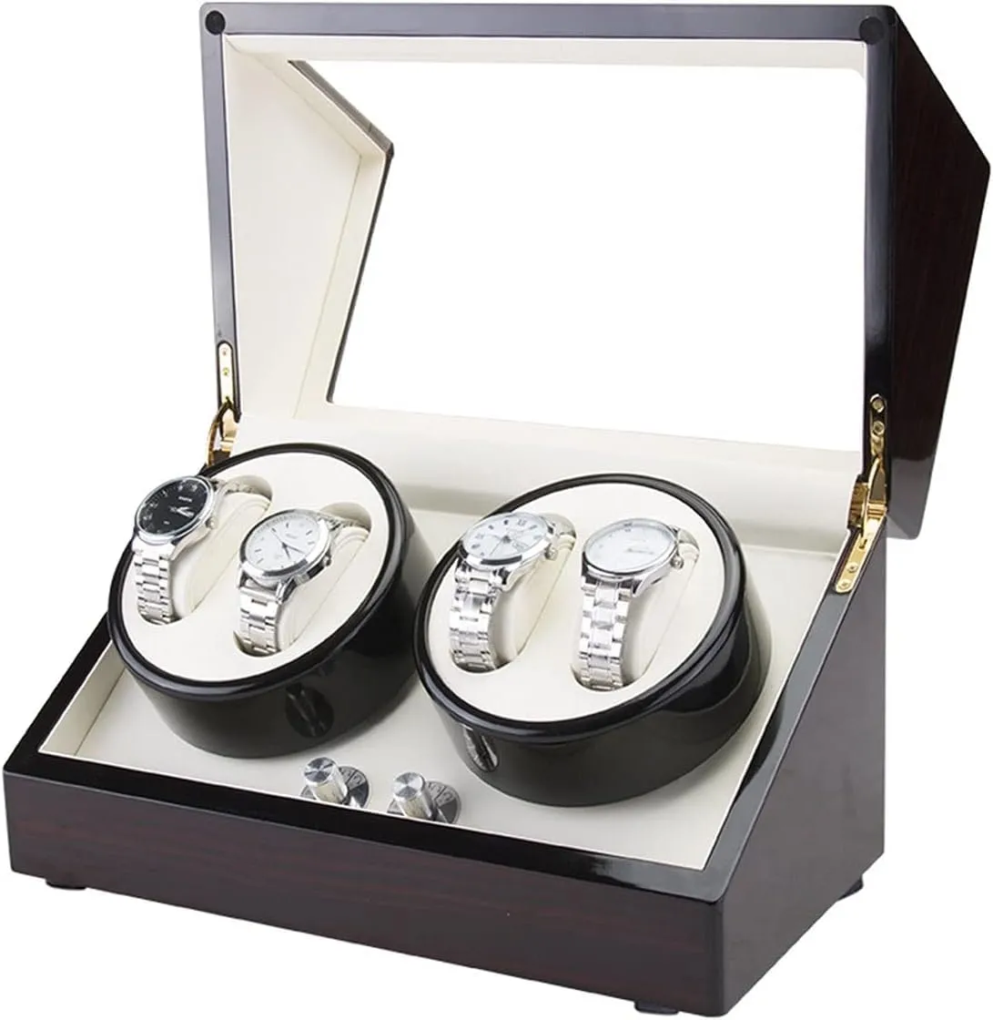 Motor, Piano Paint Finish, Quiet Operation, Leather Interior Automatic Watch Winder for 4 sulfate humorous Watches, Dual 