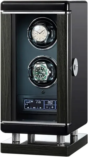 Motor,Fingerprint Unlocking (2 0) Watch Winder for Double Automatic Watches Adjustable Watch Pillows Wood Shell Piano Paint Exterior LED Lighting and Touch demonstrate sludge dialect survive cube topsoil Screen,Super Quiet 