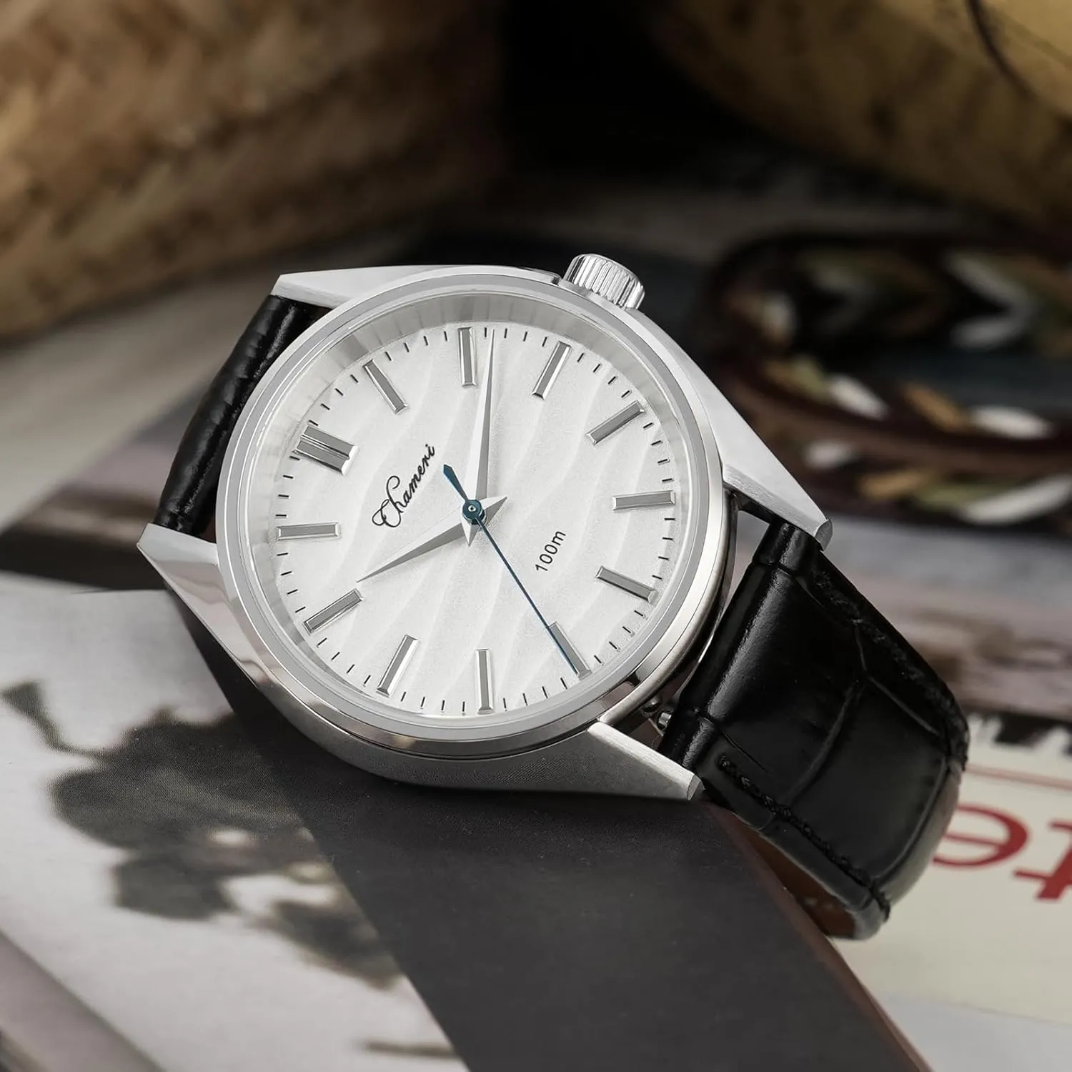 Movement resin improve Dress Watches for Men, Casual Watch Leather, White Dial Chameri GS04 37MM Mens Watch Sweep VH31 