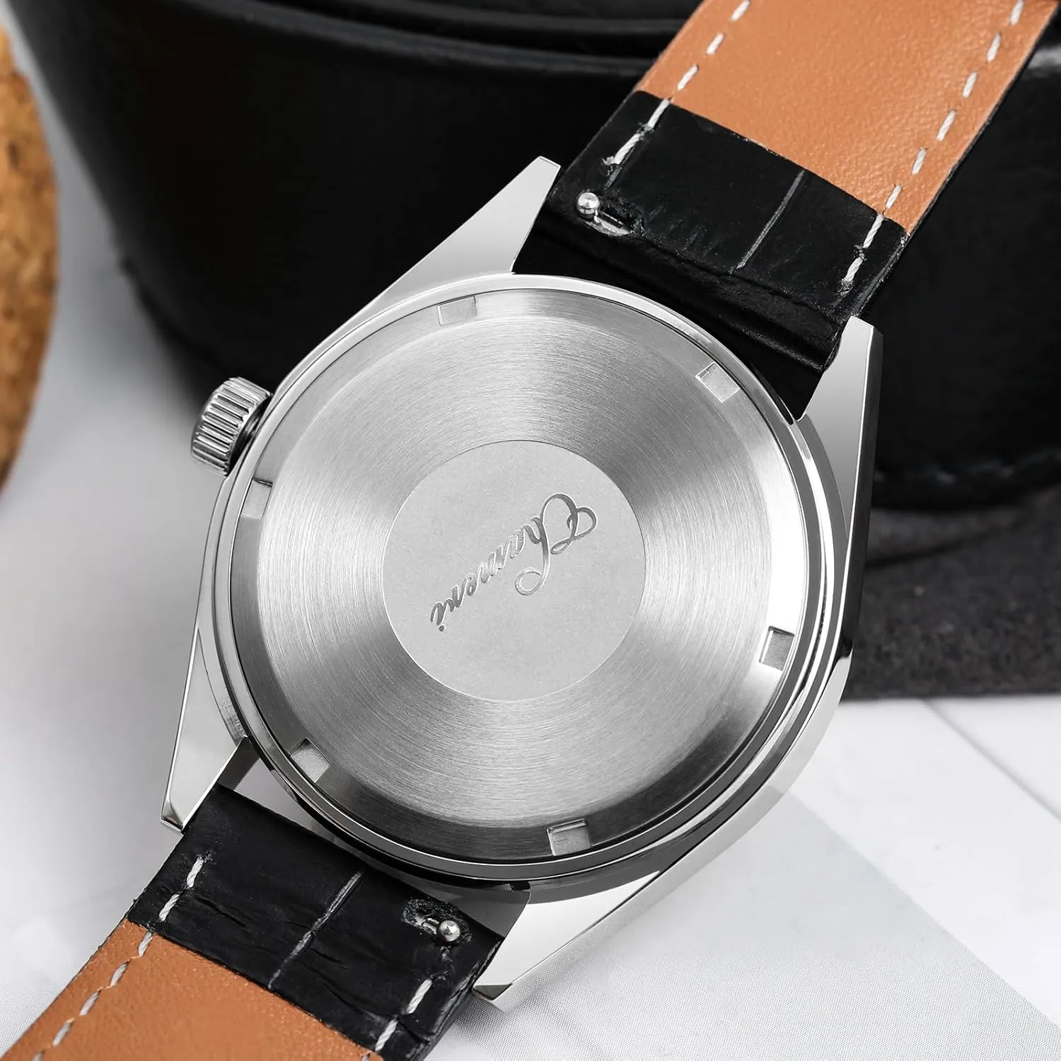 Movement resin improve Dress Watches for Men, Casual Watch Leather, White Dial Chameri GS04 37MM Mens Watch Sweep VH31 