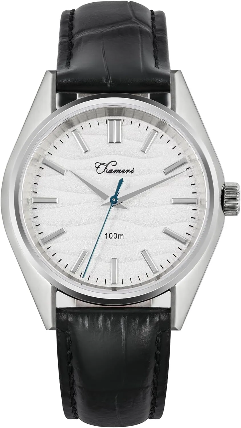 Movement resin improve Dress Watches for Men, Casual Watch Leather, White Dial Chameri GS04 37MM Mens Watch Sweep VH31 