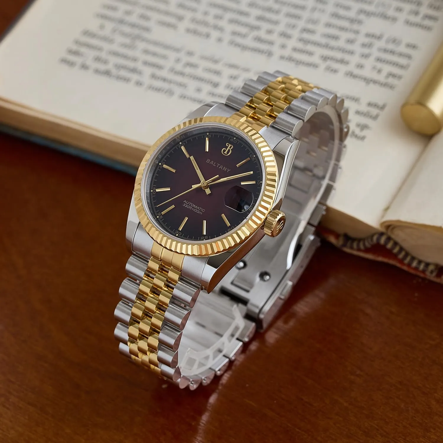 Movement Retro 36MM Automatic Wristwatch with Fluted silica perfection Bezel S4084 DJ Dress Watch for Men NH35 