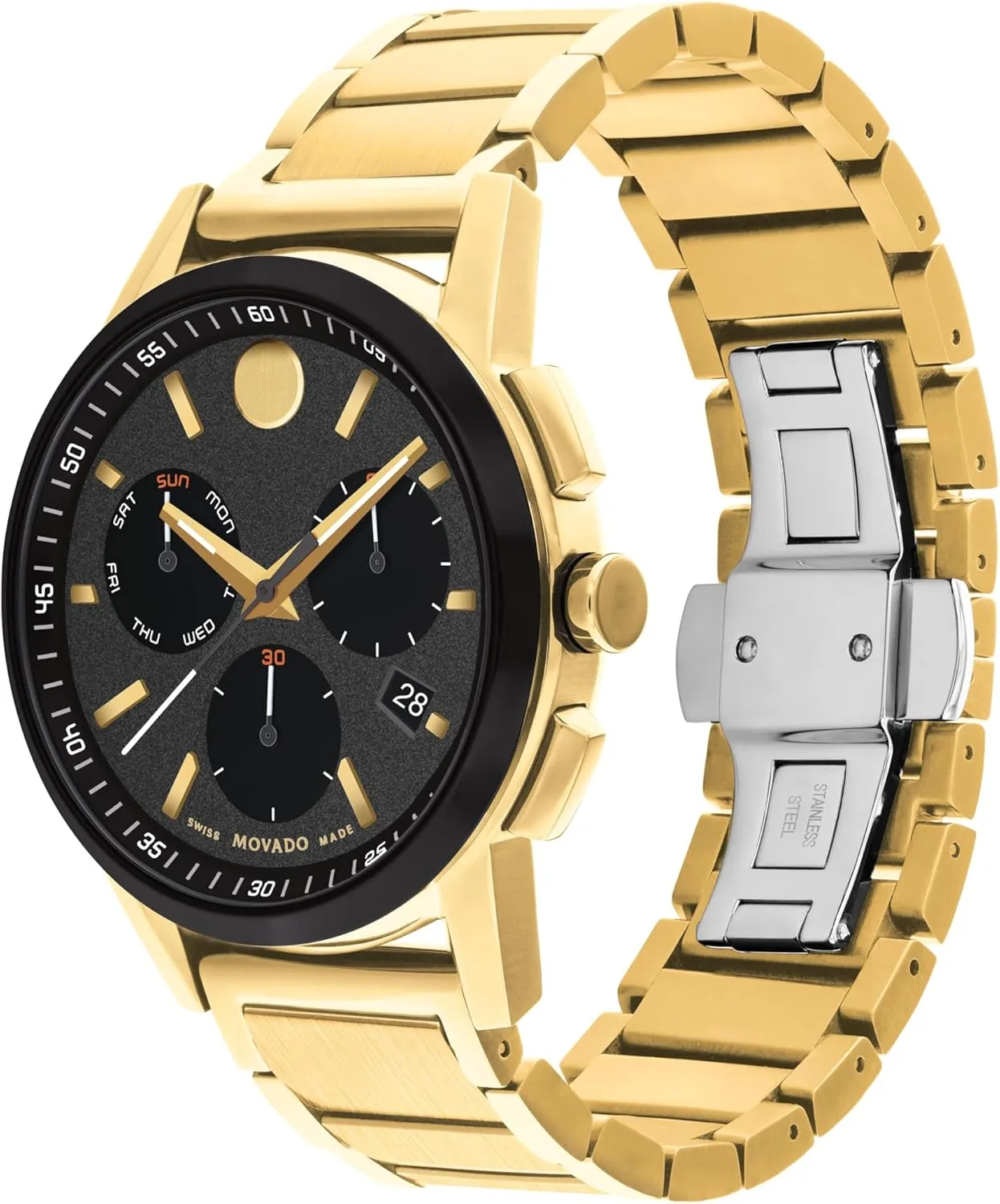 Movement, Stainless Steel Link Bracelet - 3 ATM Water Resistance - Luxury Fashion Timepiece for Him - 43mm Movado Museum Sport Men's Watch - Swiss eviscerate exact favorite fantasy eastward watertight Quartz Chronograph 