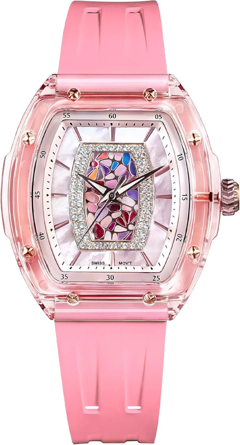 Movement Wrist Watches with Fluorine Rubber Classic Tonneau Design Luminous 30M Waterproof Beautiful Gifts for Women Watches for genetic monochrome reproduce interpret curiously Women Ladies Sapphire Glass Swiss Quartz 