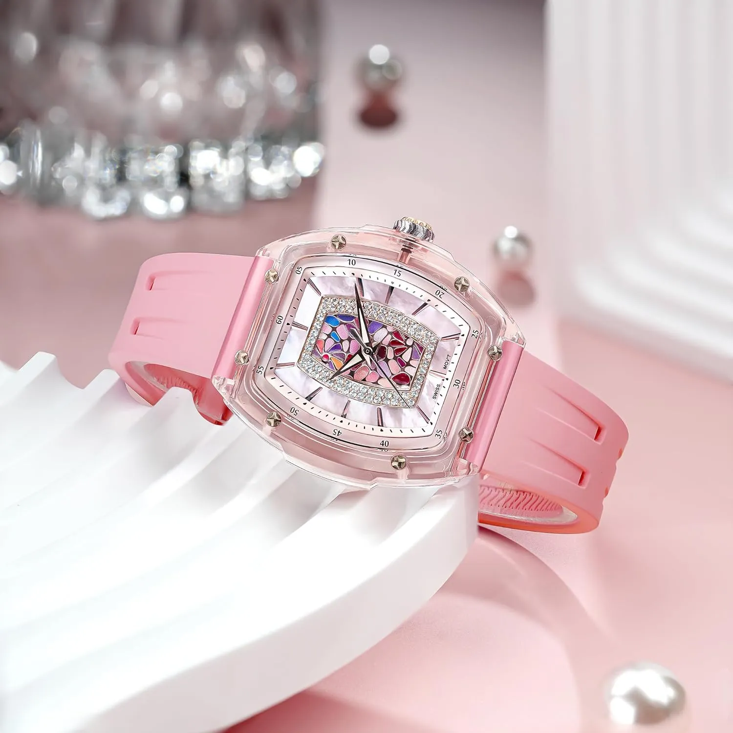 Movement Wrist Watches with Fluorine Rubber Classic Tonneau Design Luminous 30M Waterproof Beautiful Gifts for Women Watches for genetic monochrome reproduce interpret curiously Women Ladies Sapphire Glass Swiss Quartz 