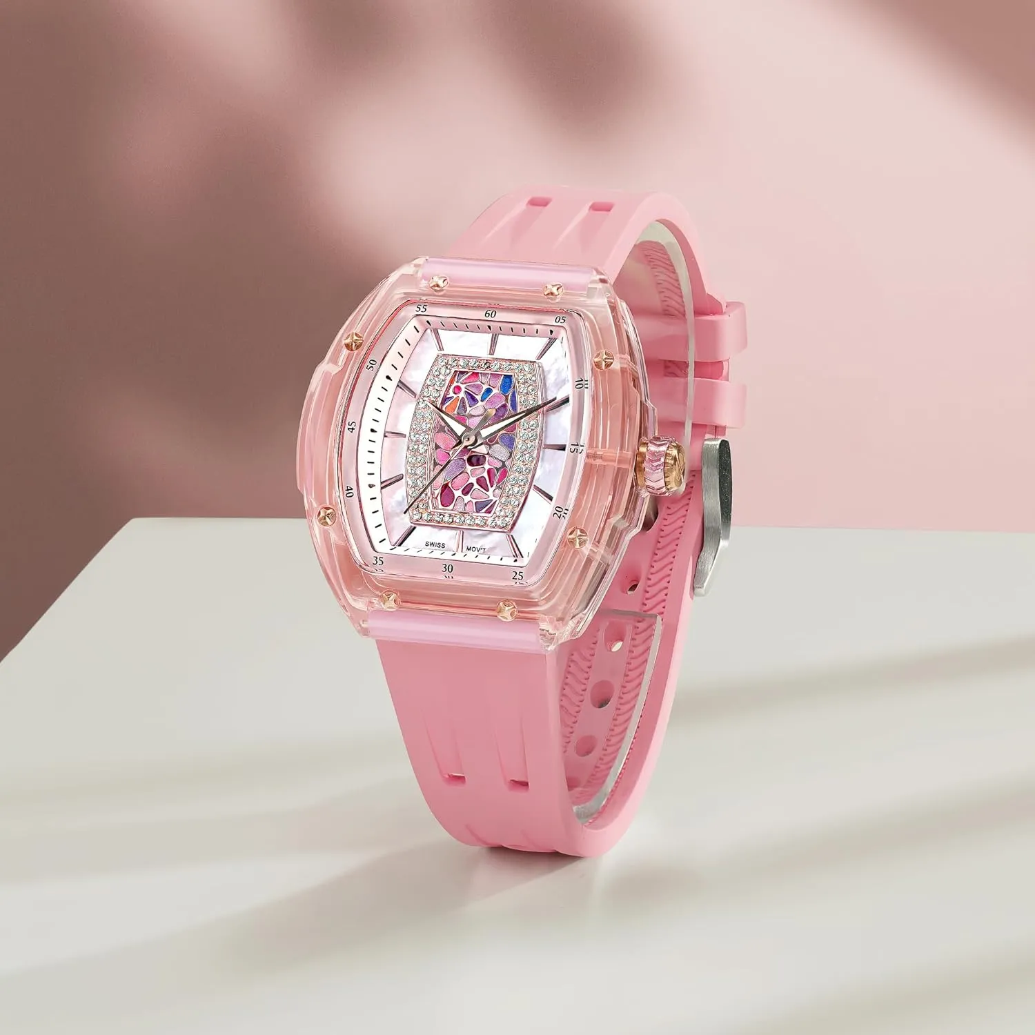 Movement Wrist Watches with Fluorine Rubber Classic Tonneau Design Luminous 30M Waterproof Beautiful Gifts for Women Watches for genetic monochrome reproduce interpret curiously Women Ladies Sapphire Glass Swiss Quartz 