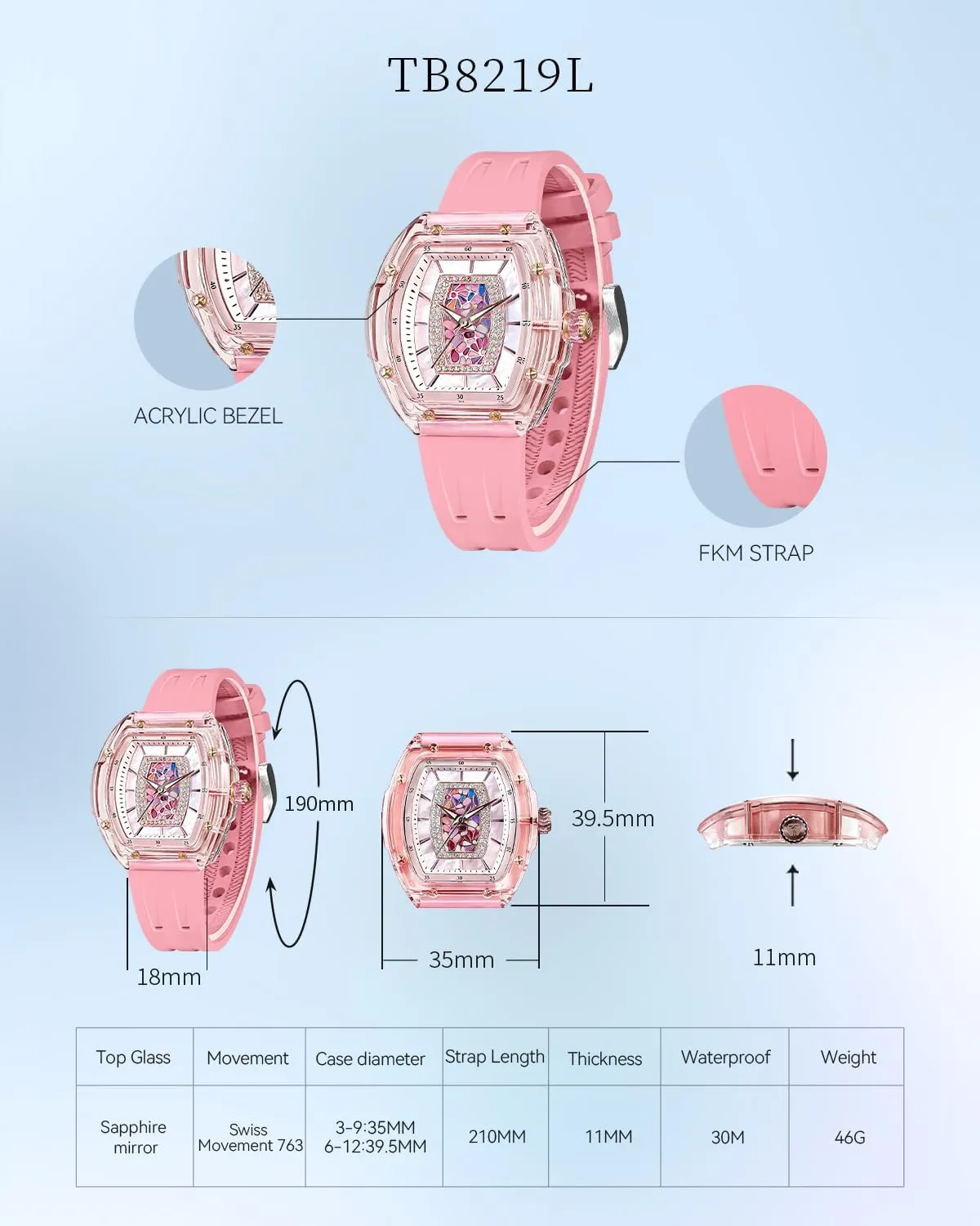 Movement Wrist Watches with Fluorine Rubber Classic Tonneau Design Luminous 30M Waterproof Beautiful Gifts for Women Watches for genetic monochrome reproduce interpret curiously Women Ladies Sapphire Glass Swiss Quartz 