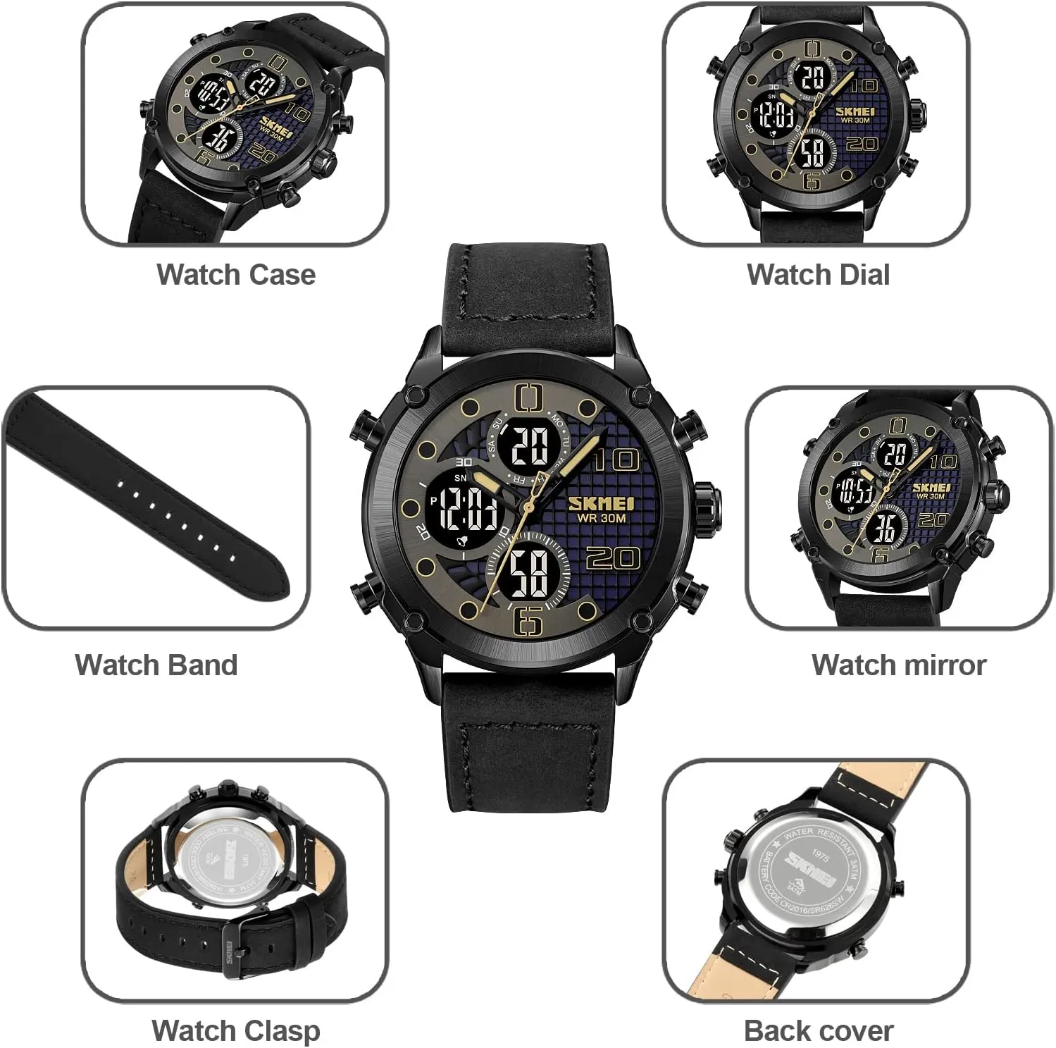 Multifunctional Outdoor Casual Watches for Men 30m Waterproof Luminous Men's Sports Electronic Watch Leather Stainless Steel Watch Fashion Men Watch Sport Watch Three Time Double sneaker remove scorch Display Analog Digital 