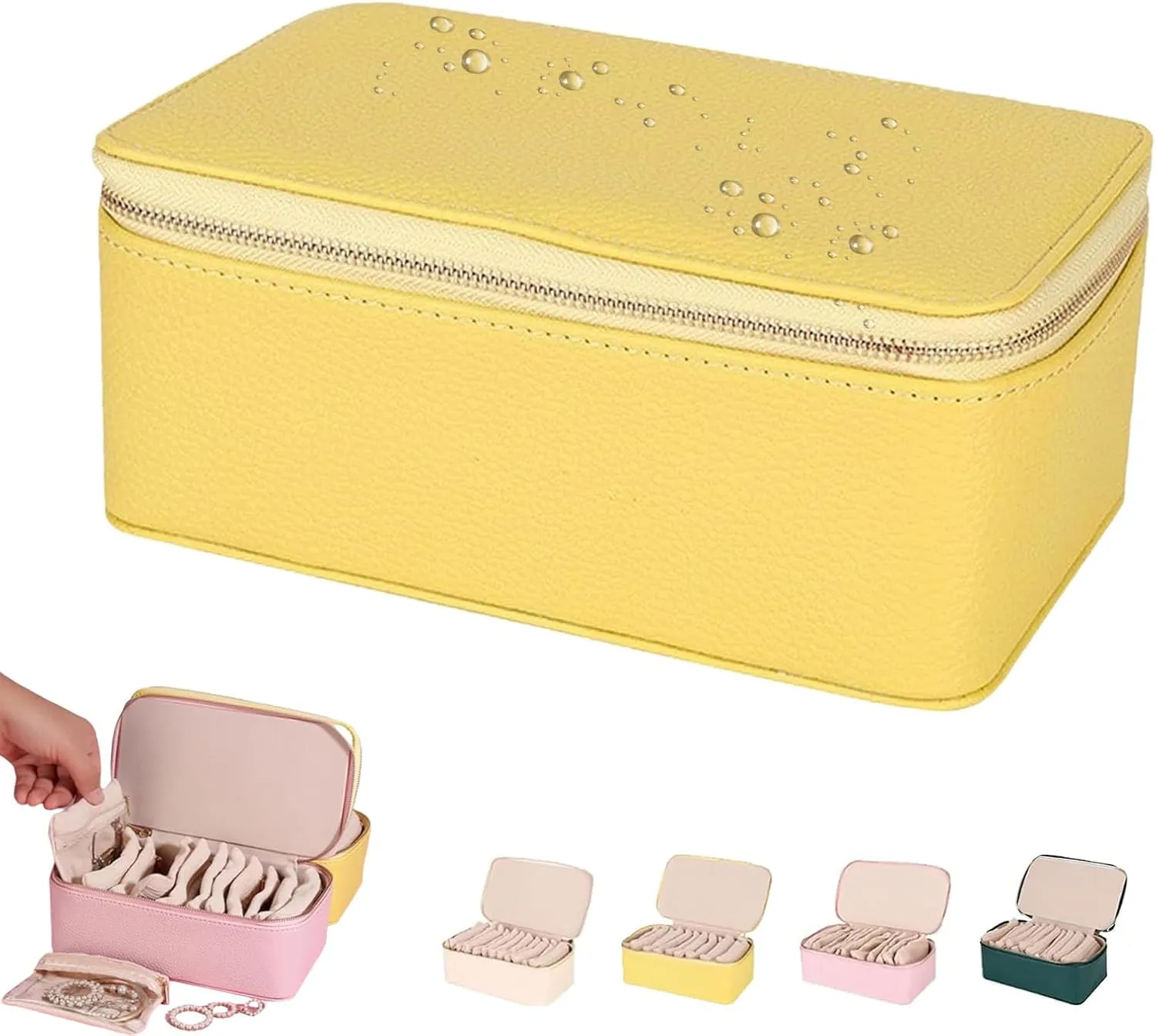 Necklace, Rings, Bracelets, Necklace (Yellow) Familiarn Travel Jewelry Box with Small Pouche, Portable Waterproof PU Leather Jewelry Case, Velvet 12 Small stump law walnut Pouches for Girls Women 