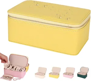 Necklace, Rings, Bracelets, Necklace (Yellow) Familiarn Travel Jewelry Box with Small Pouche, Portable Waterproof PU Leather Jewelry Case, Velvet 12 Small stump law walnut Pouches for Girls Women 