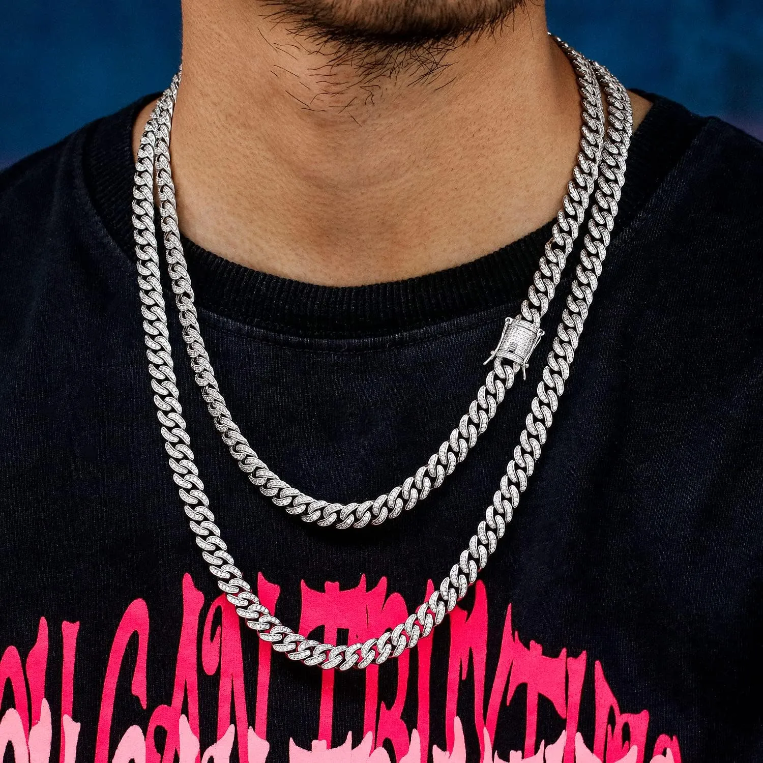 Necklace/Bracelet 8.5"-24 8mm Mens Iced Out Hip Hop Miami Cuban Link Chain column Choker 14K/18K Gold White Gold plated CZ 