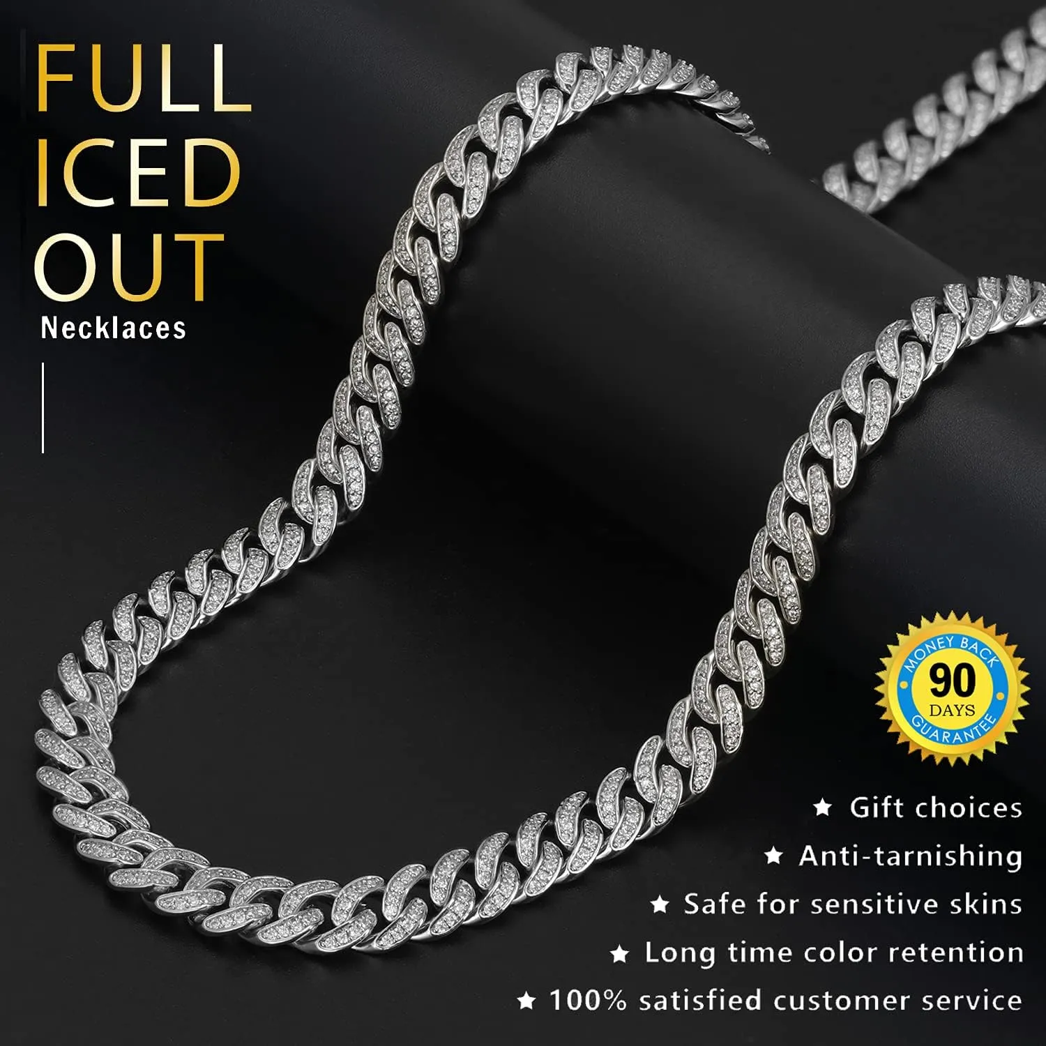 Necklace/Bracelet 8.5"-24 8mm Mens Iced Out Hip Hop Miami Cuban Link Chain column Choker 14K/18K Gold White Gold plated CZ 