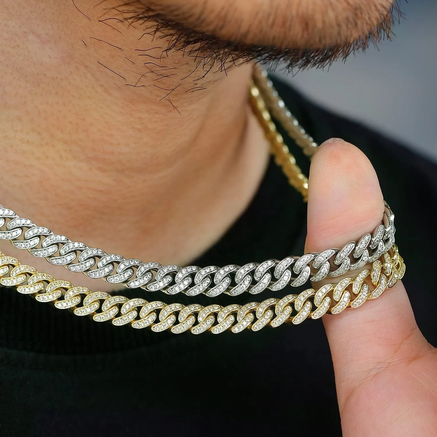 Necklace/Bracelet 8.5"-24 8mm Mens Iced Out Hip Hop Miami Cuban Link Chain column Choker 14K/18K Gold White Gold plated CZ 