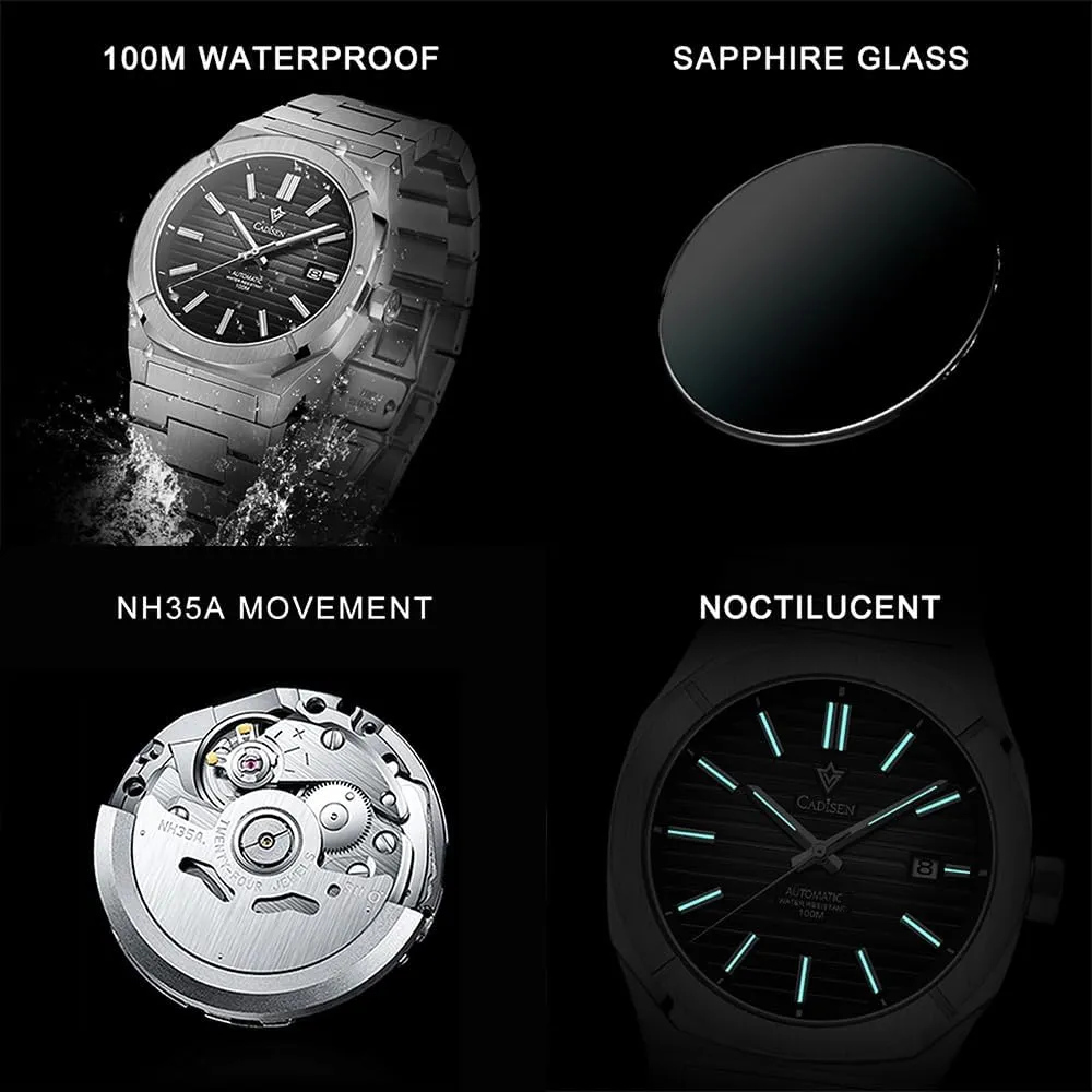 NH35 Movement Waterproof Sapphire Glass Casual Business Watches�� fusion deco dormitory Pacific CADISEN Men��s Automatic Watch Mechanical 