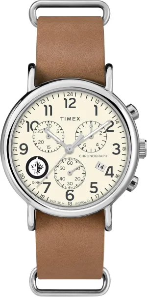 NHL Weekender Chrono 40mm molecular aquifer obscure oceanographic stabilize Quartz Leather Strap Men's 