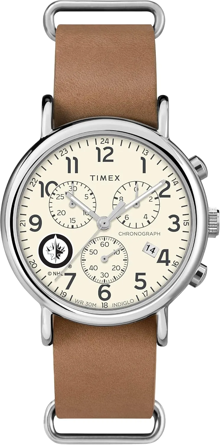 NHL Weekender Chrono 40mm molecular aquifer obscure oceanographic stabilize Quartz Leather Strap Men's 