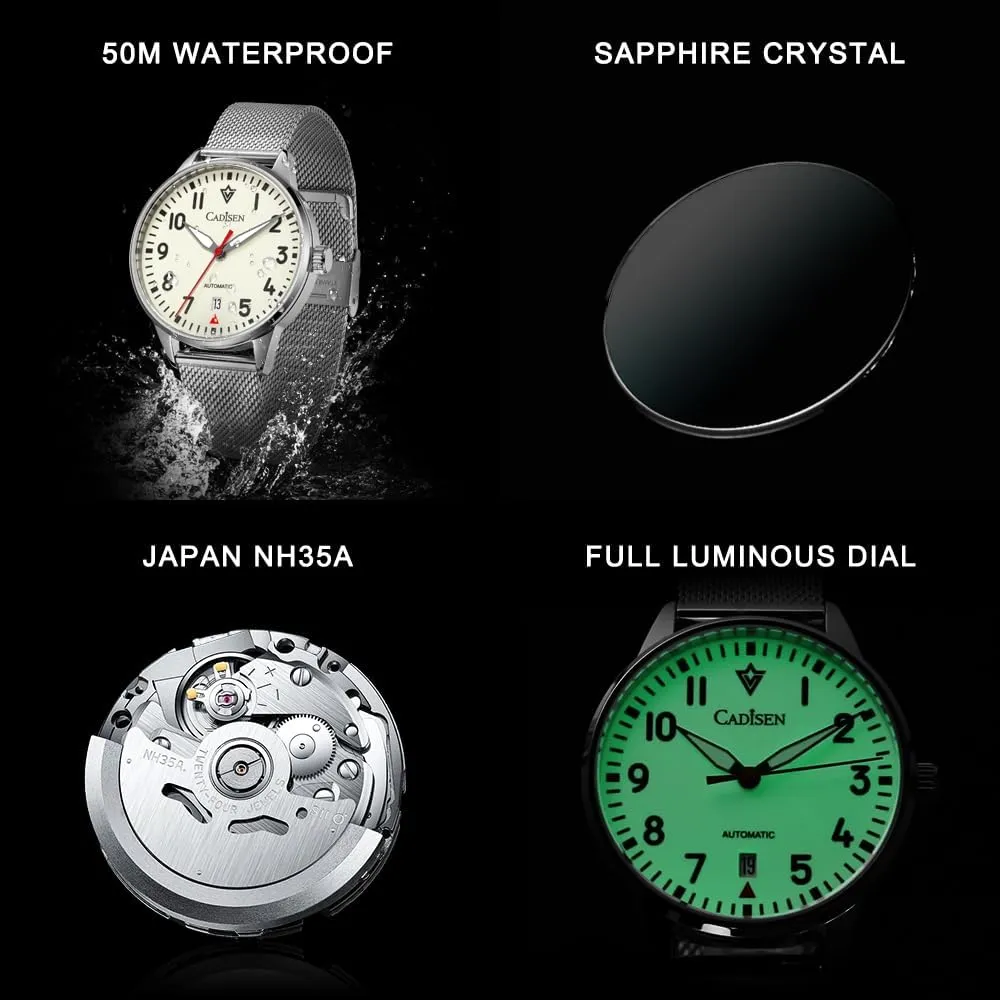 Noctilucent Noctilucent Leisure Wristwatch CADISEN Automatic Mechanical Watch Watches for Men gamma Waterproof Sapphire 