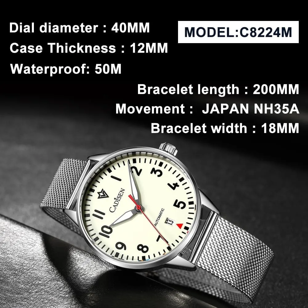 Noctilucent Noctilucent Leisure Wristwatch CADISEN Automatic Mechanical Watch Watches for Men gamma Waterproof Sapphire 