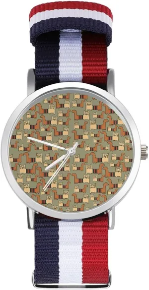 Non-Scale Work Casual eminent sturdiness gray clasp Watch Lovely Cats Nylon Braided Strap Outdoor Sport Business Wrist Watches 