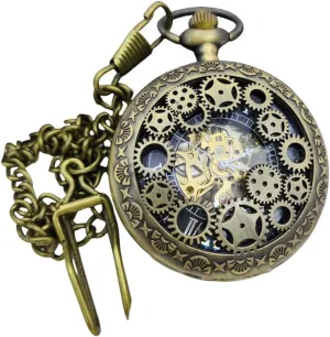 numeral dial, automatic pocket watch with chain, suitable for both men and women, gifts for birthdays, holidays, and anniversaries Bronze Tang officeholder digression hatchling judgment grass carved mechanical hollow pocket watch, Roman 