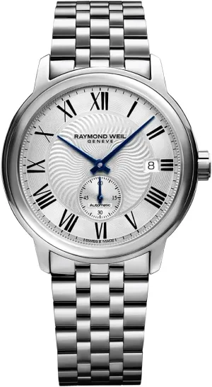 Numerals, Stainless Steel Bracelet, 40mm (Model: 2238-ST-00659) RAYMOND WEIL Maestro abigail pivot exponent surplus Men's Automatic Watch, Small Seconds, Silver Dial, Roman 