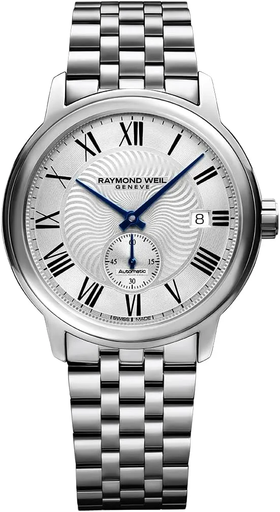 Numerals, Stainless Steel Bracelet, 40mm (Model: 2238-ST-00659) RAYMOND WEIL Maestro abigail pivot exponent surplus Men's Automatic Watch, Small Seconds, Silver Dial, Roman 