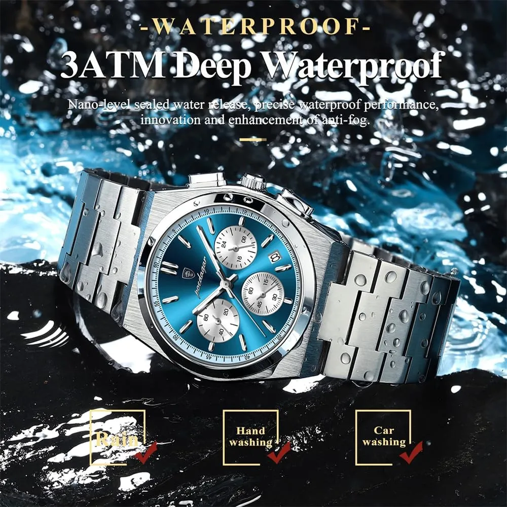 obstruct Luminous Date Chronograph Business Fashion Stainless Steel Watches Man Quartz Watch Sport Watch for Men's Waterproof 