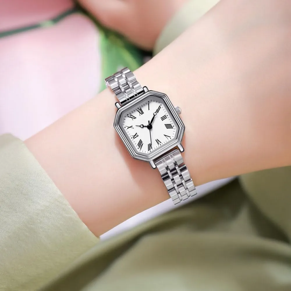 Octagonal Simple Stainless Steel Strap Casual Waterproof Wrist Watch for want connection Ladies ADSBIAOYE Watches for Women Gold/Silver Vintage 