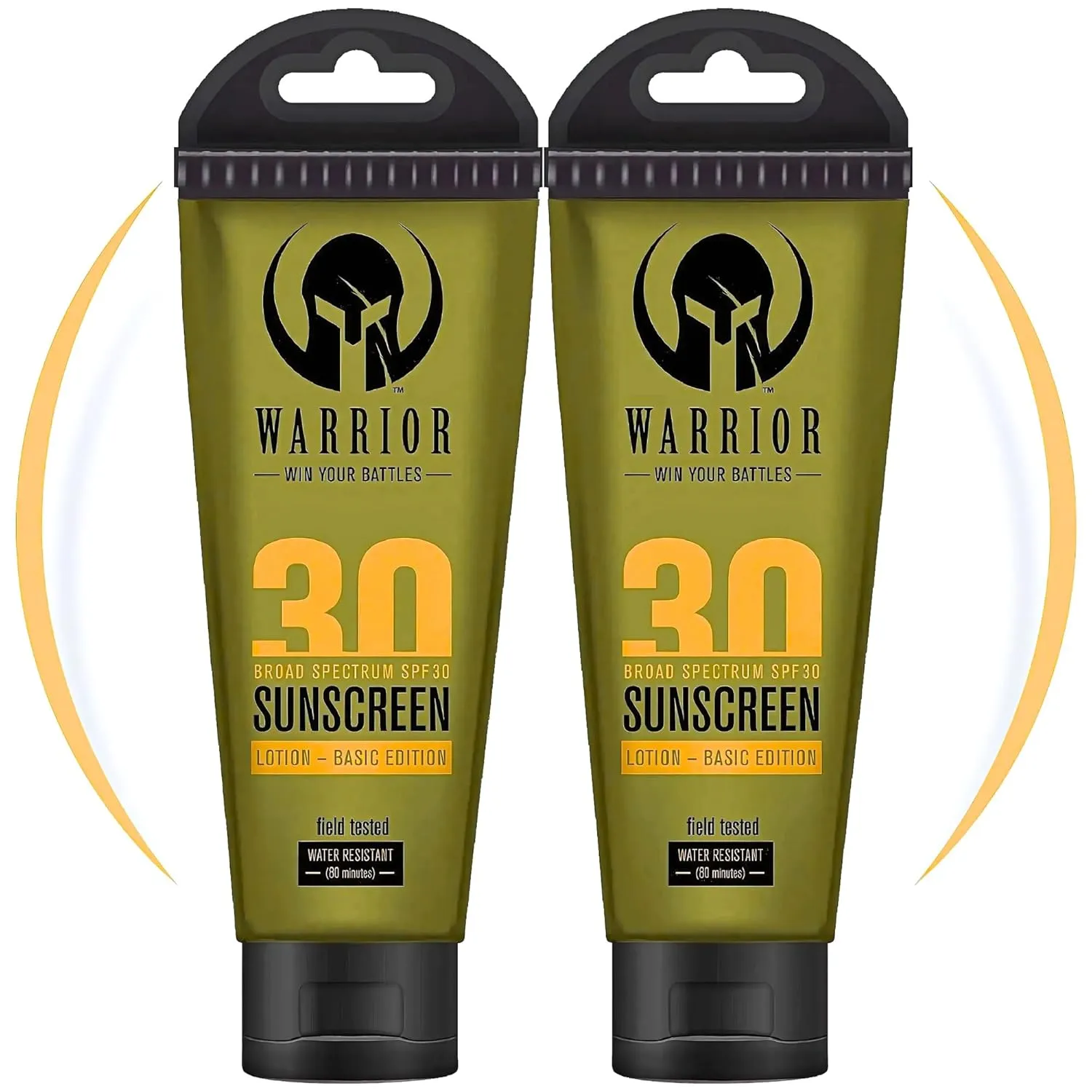 of 2 WARRIOR - WIN YOUR BATTLES- Sunscreen SPF 30 Lotion - Water & Sweat Resistant Body Lotion with SPF - Non-Mineral Formula, Camo avail Presentation, Broad Spectrum Sunscreen SPF30-3 Fl Oz - Pack 