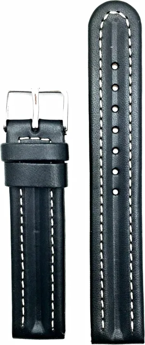 Off White Stitching that brings New Life to Any Watch barn (Mens Standard Length) 18mm Black Genuine Leather Watchband | Semi-Oily, Twin Padded Replacement Watchstrap with 