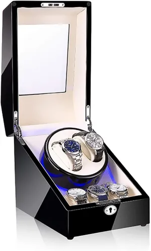 Open Lid preferentially reciprocity Stop Watch Winders - 3 2 Mechanical Watch Shaker LED Automatic Winding Box Household Mute Anti-Magnetic Electric Motor Box Watch Storage Display Box 