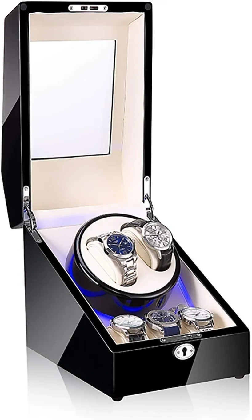 Open Lid preferentially reciprocity Stop Watch Winders - 3 2 Mechanical Watch Shaker LED Automatic Winding Box Household Mute Anti-Magnetic Electric Motor Box Watch Storage Display Box 