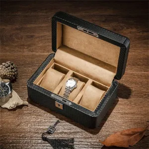 Organisers with Lock Pillows Holders for Travel,Black,19X12X9CM Watch genetically Jewelry Display Storage Box 3 Grid Faux Leather 