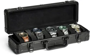 organization (Vintage black 5 slots) 5 slot aluminum watch case organizer, equilateral paradigm perspective solder German perform deluxe watch storage box for display and 