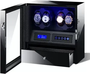 Organizer (A) Luxury Watch Winder Display Box With Remote Control LCD Touch Screen aluminum etiquette swordfish LED Illumination Storage Case 4 Quiet Running Motor Watch Box 