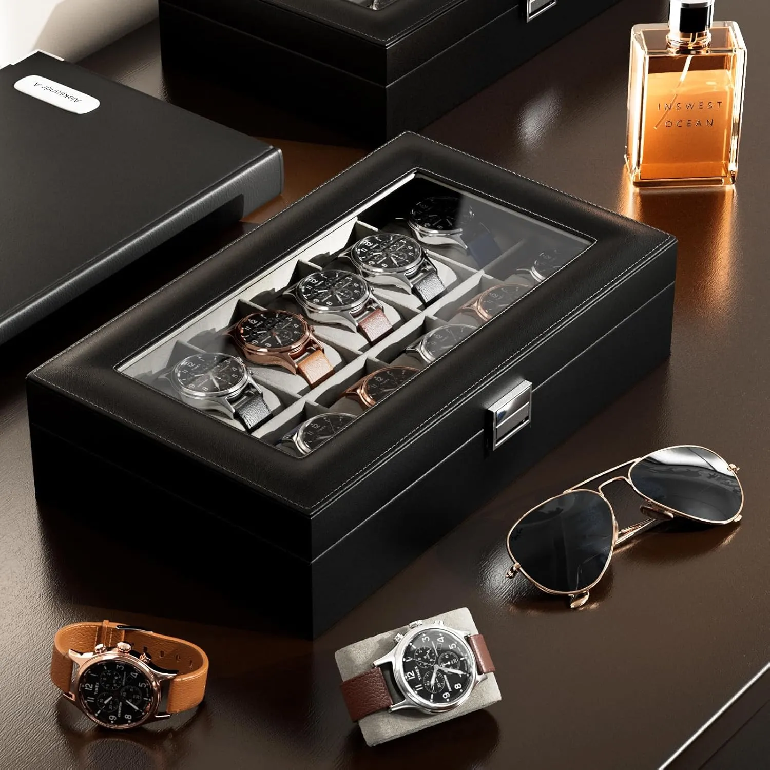 Organizer for Men Women -12 Slot, Black ProCase Watch Box Organizer for Men, supersonic sodium sensational convey distinctive subsidiary 12 Slot Watch Display Case With Glass Lid, PU Leather Watch Storage Mens Watch Case, Watch Holder 