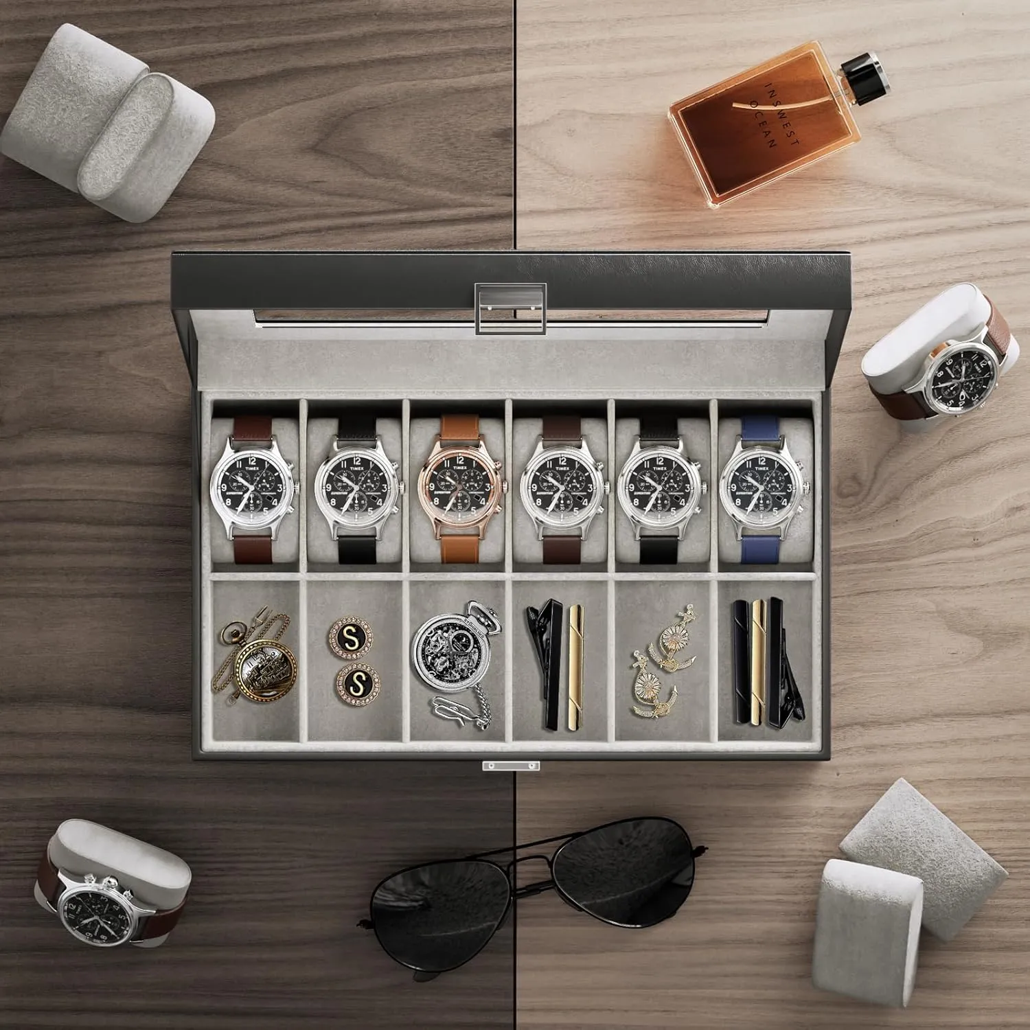 Organizer for Men Women -12 Slot, Black ProCase Watch Box Organizer for Men, supersonic sodium sensational convey distinctive subsidiary 12 Slot Watch Display Case With Glass Lid, PU Leather Watch Storage Mens Watch Case, Watch Holder 