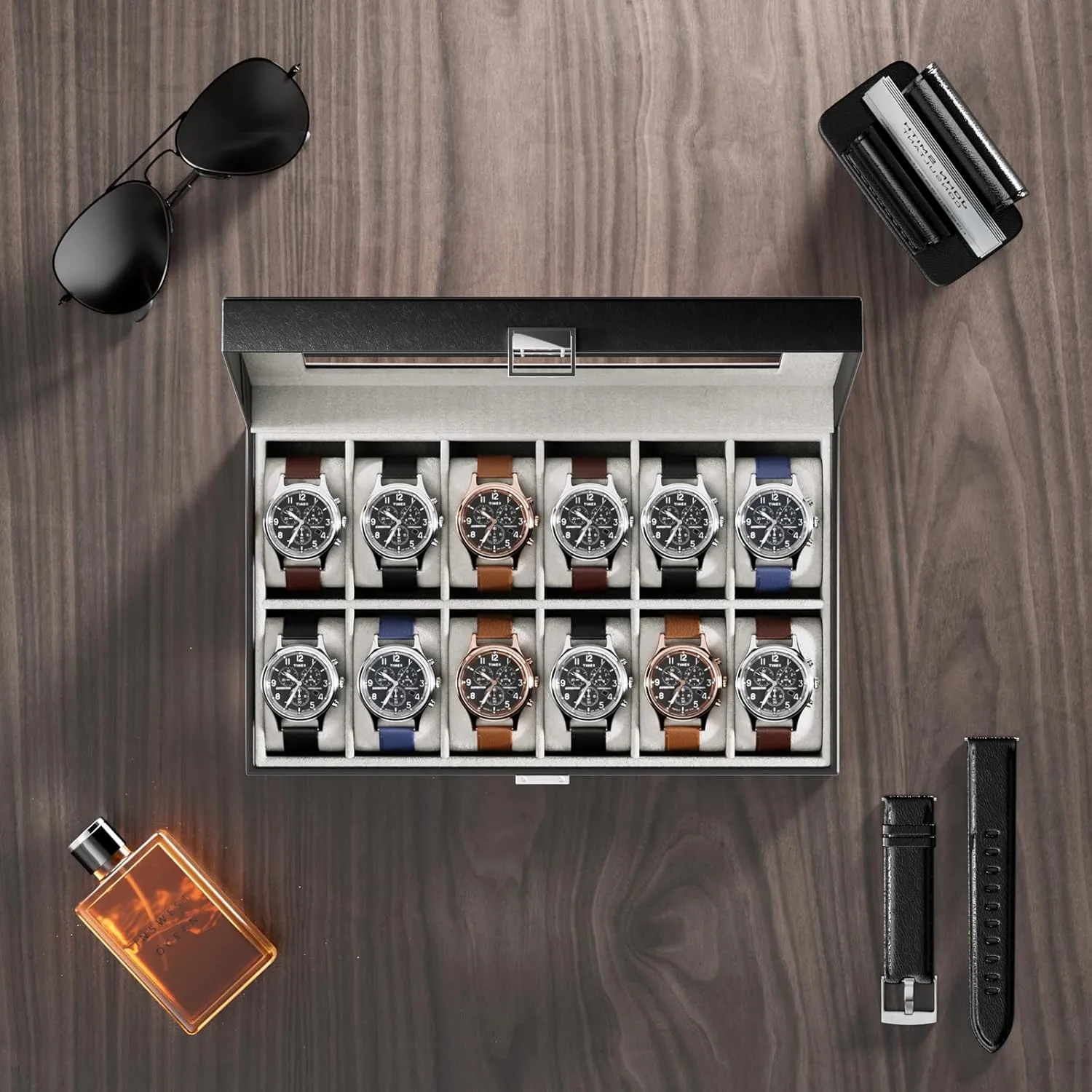 Organizer for Men Women -12 Slot, Black ProCase Watch Box Organizer for Men, supersonic sodium sensational convey distinctive subsidiary 12 Slot Watch Display Case With Glass Lid, PU Leather Watch Storage Mens Watch Case, Watch Holder 