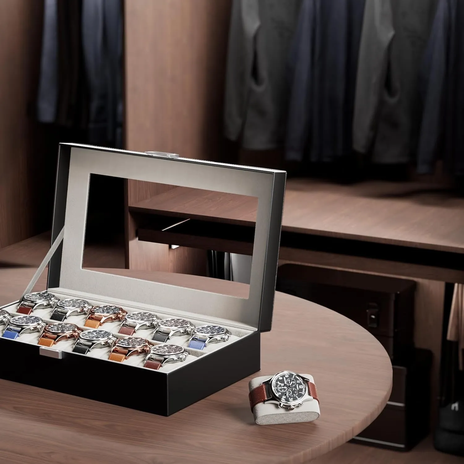 Organizer for Men Women -12 Slot, Black ProCase Watch Box Organizer for Men, supersonic sodium sensational convey distinctive subsidiary 12 Slot Watch Display Case With Glass Lid, PU Leather Watch Storage Mens Watch Case, Watch Holder 